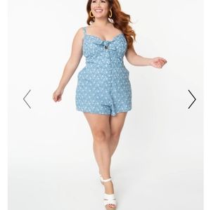 Unique Vintage Chambray eyelet romper BRAND NEW